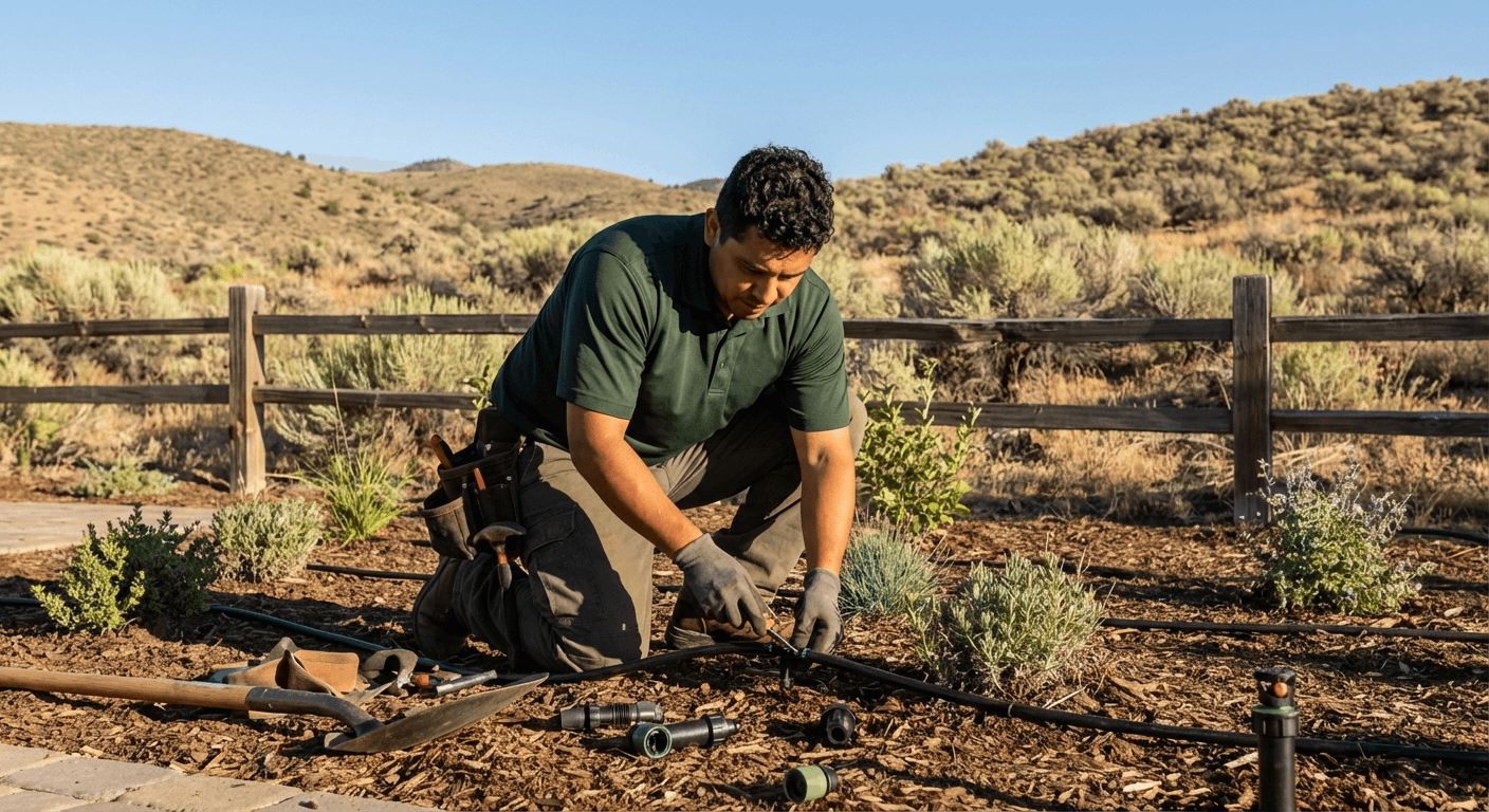 Daniel Martinez installing irrigation on a job site