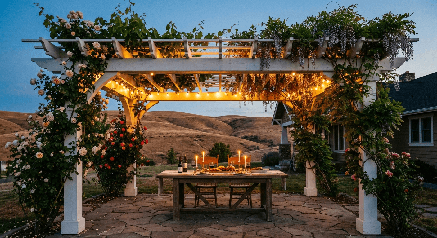 Pergola with outdoor seating